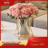 Vaso Europeu Nórdico de Metal e Vidro - Decoração Floral de Luxo para Sala de Estar, Mesa de Jantar ou Bar de Vinhos