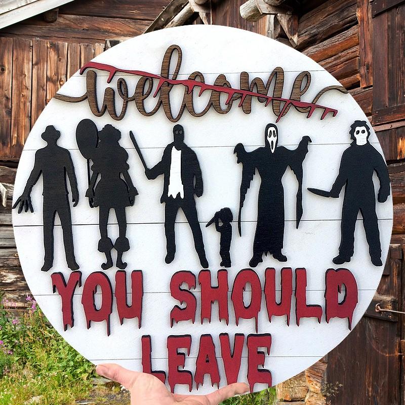 

Деревянный знак приветствия ужасов для Хэллоуина, дверной знак, подвесной орнамент, поставляется с пеньковой веревкой и клейкой лентой Printing