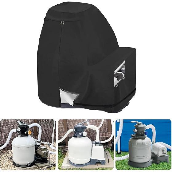 Bitubi Sand Filter Pump Cover,Waterproof Anti-UV Above Ground Pool Pump Cover,Suitable for Most Popular Brands Sand Filter on Market (Black)