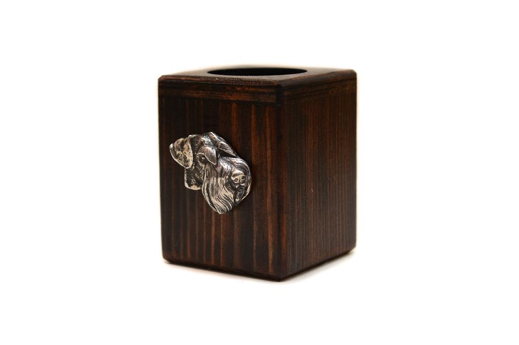 Schnauzer IV - Wooden Candle Holder with a Dog, a Unique Souvenir After Losing a Dog, a Handicraft from the Art-Dog Brand