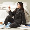 Vinter Tykk Flanell Pyjamas for Kvinner Kvinne Ensfarget Myk Nattøy Varm Velur Cardigan Hjemmeklær Jente Nattøy
