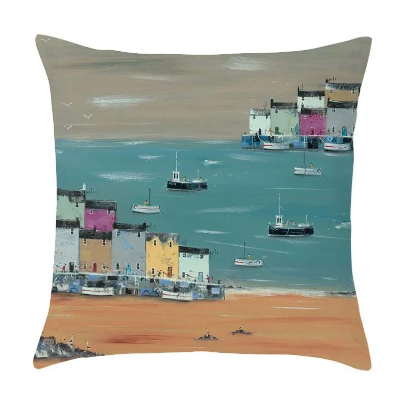 Car Living Room Sofa Cushion Cover Luxury Home Decor Pillow Cover Farm Garden City Seascape Print