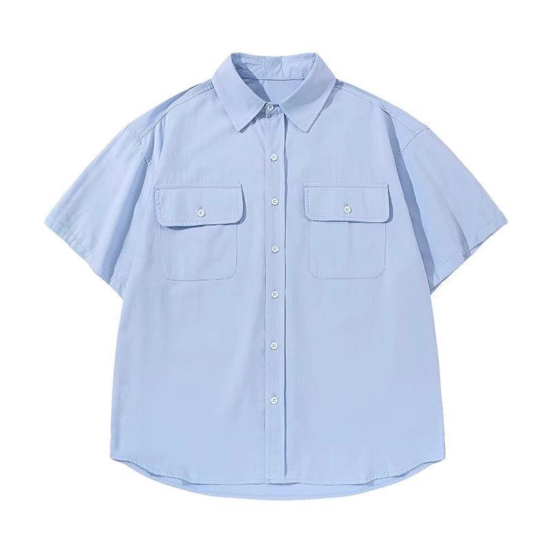 

Men Light Blue Oversized Short Sleeve Button Down Shirt Casual Streetwear Summer Top M