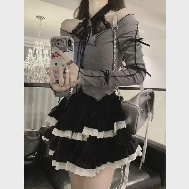 French Chic Lace Bowknot Halterneck Long-Sleeve Top for Women