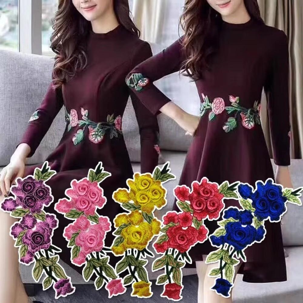 3D Embroidered Sewing On Patches Rose Flower Multicolor Flower Patch Sticker Craft Detachable Clothing Embroidery Patch