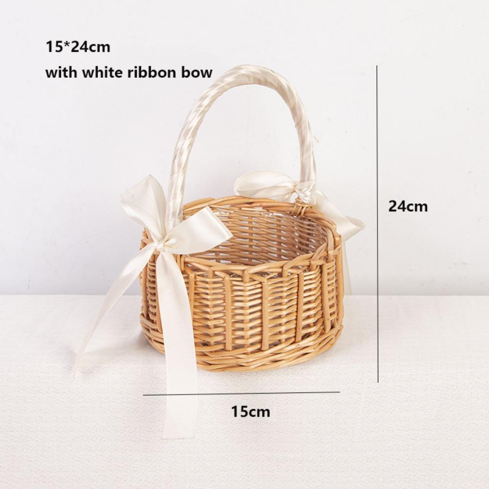 with Pearl Hand-held Weaving Flower Basket Vegetable Fruit Flowers Holder  Living Room Decoration