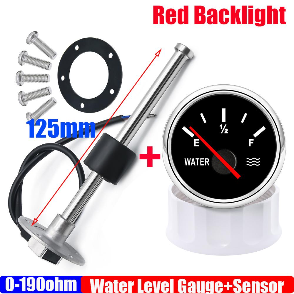 100-600mm Water Level Sensor+52mm Water Level Gauge 0-190ohm Red LED Water Tank Meter Indicator for Marine Boat Car 9-32V