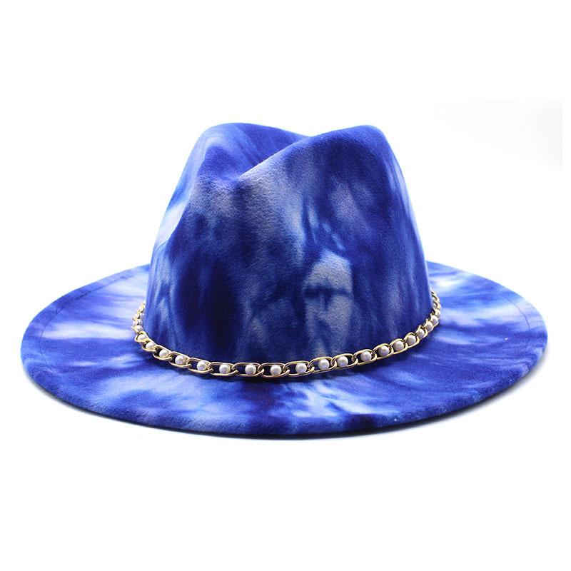 British Wind Season Men And Women Two-Color Tie-Dyed Woolen Jazz Hat Big Eaves Hat