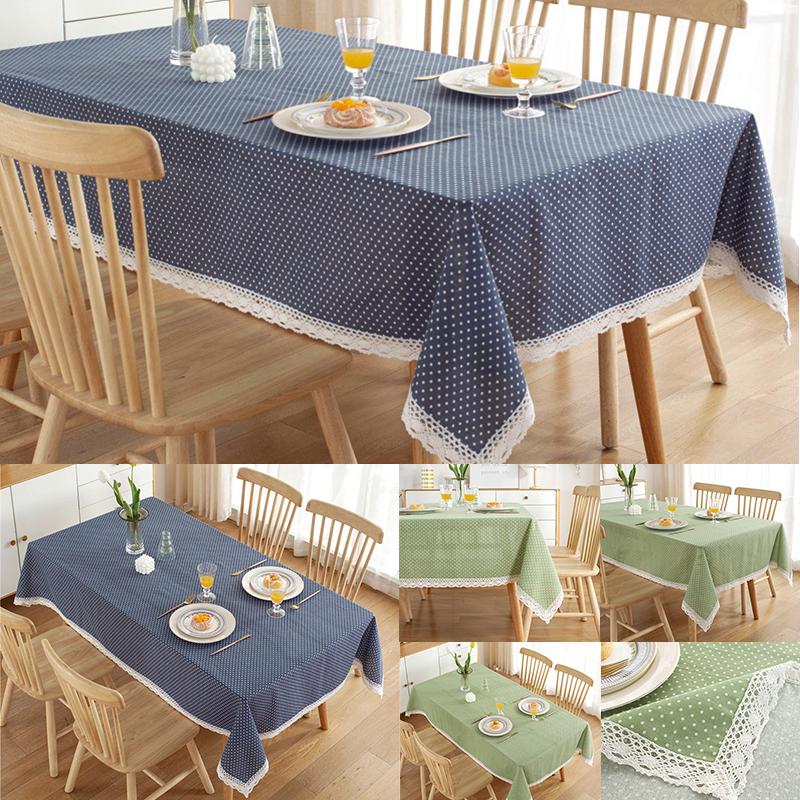 Dot Plaid Cotton Plaid Tablecloth Lace Tassel Rectangle Dining Table Cloth Dust Cover