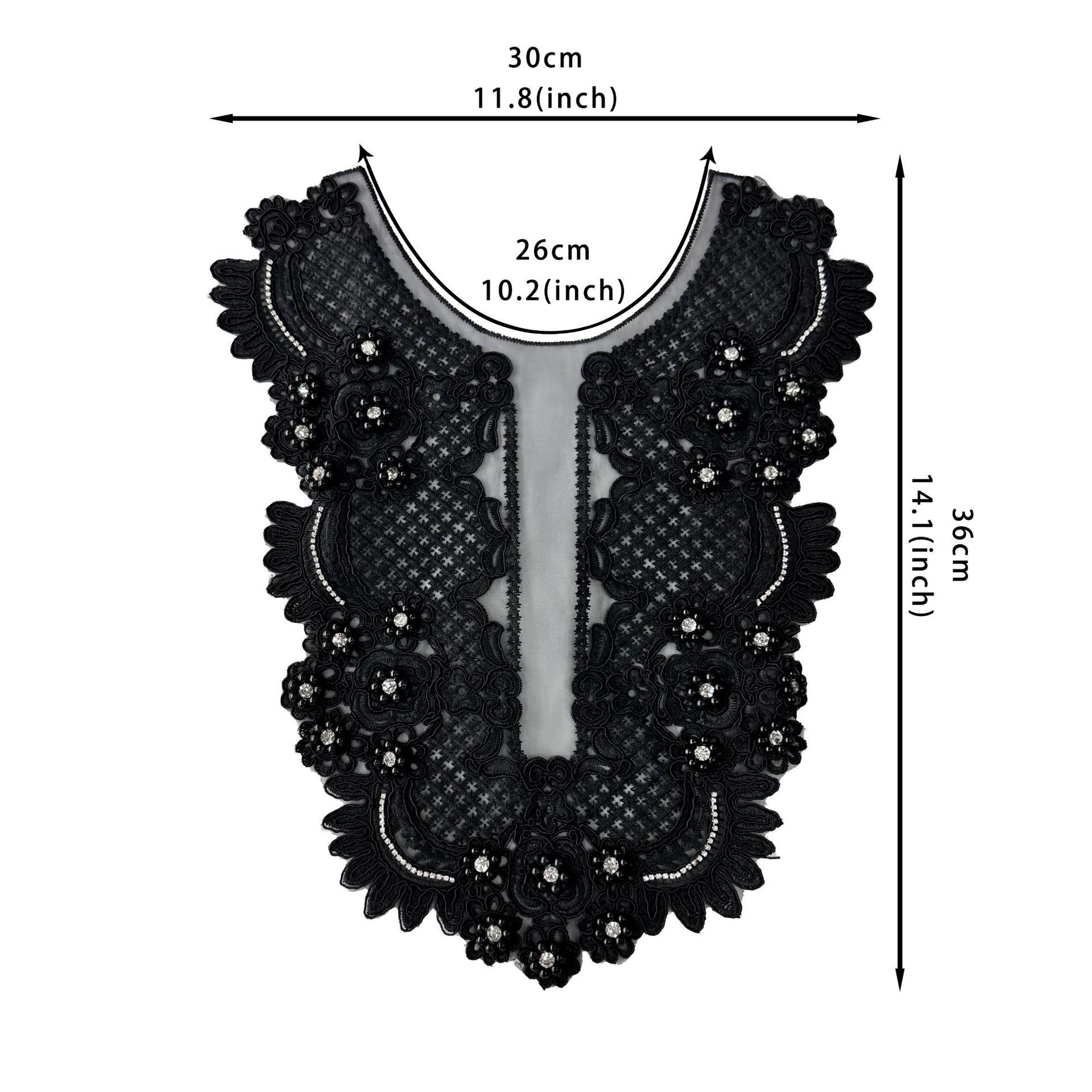 

Черные бусины ручной работы, нить из рыбьей кости, U-образная вышивка, наклейка на ткань для передней части шеи, одежда, платье, костюм для выступления, декоративная наклейка на ткань 66502 black beads