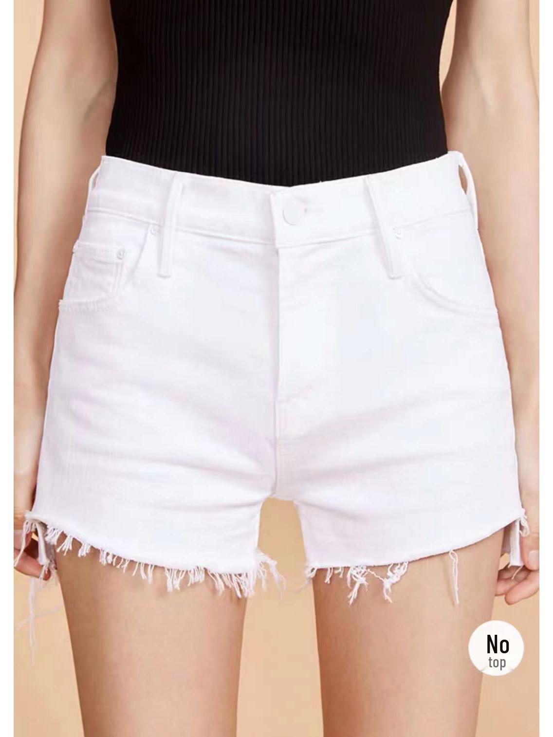 

Jiang Shuying Style White Tiered High-Waisted Stretch Denim Shorts for Women 27 белый