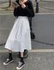 Women White Long Skirt Fashion Pockets Pleated Knee Length Skirts Autumn 2025 New Casual Elegant High Waist A Line Femme Skirts