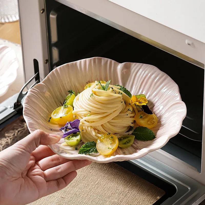 Relief Purple Floral Ceramic Plate Dessert Plate Pasta Dish Soup Bowl Salad Bowl Snack Bowl Molecular Cuisine Creative Tableware