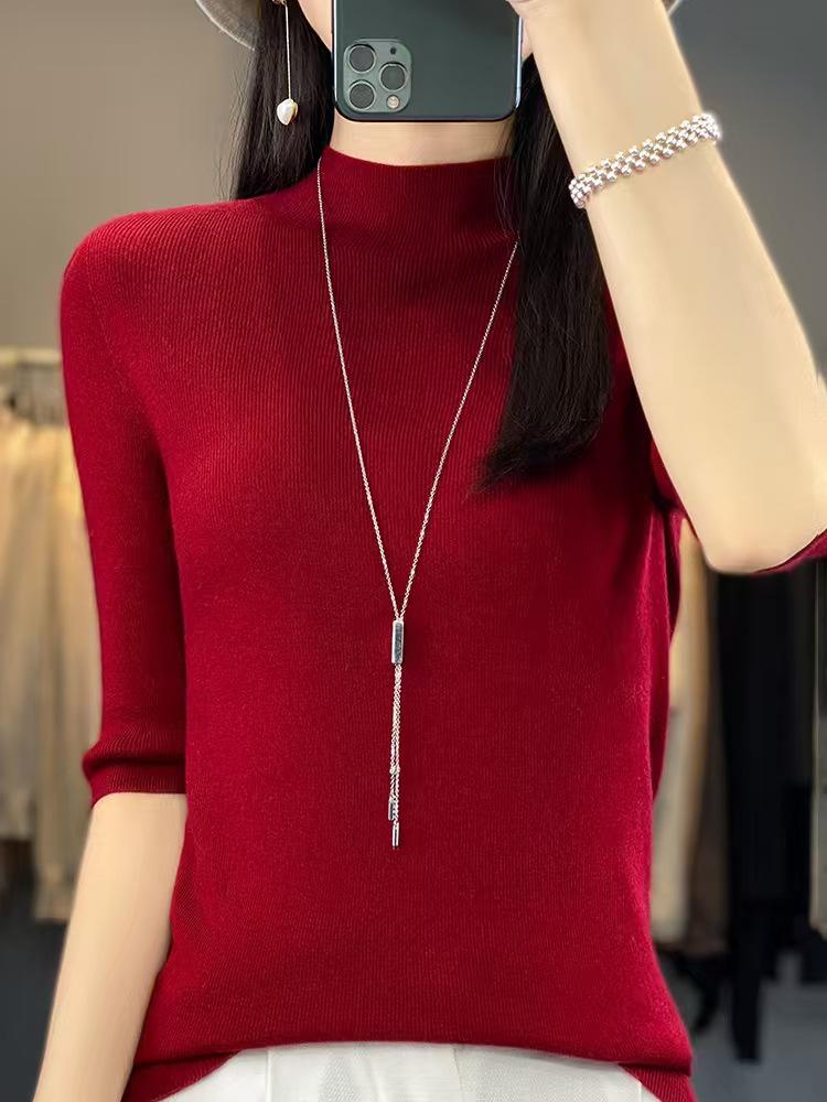 Toamnă/Iarnă Lână Merino Croială Slim Dintr-o Bucată: Tricotaje versatile cu gât semi-înalt și mâneci medii