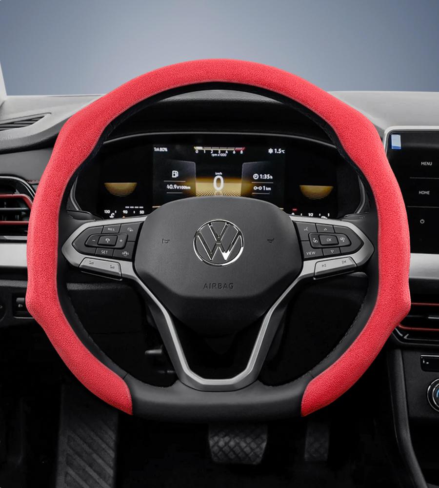 Suitable for Volkswagen Premium Suede Snap-On Steering Wheel Covers, Non-Slip and Durable, Available for D-Shaped Steering Wheels, Compatible