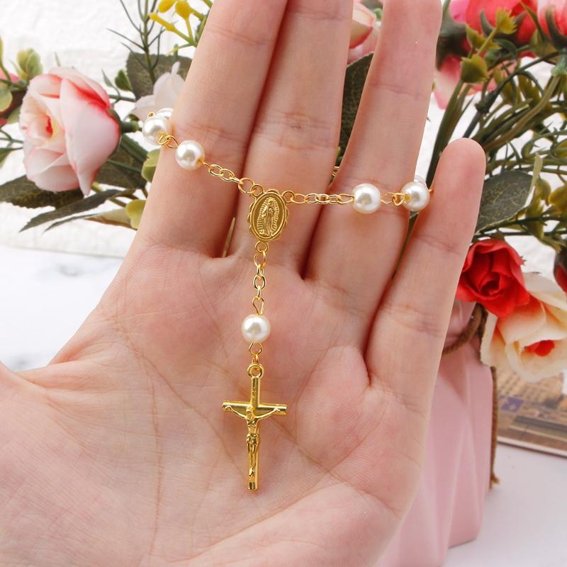 NIEUW Katholiek Kruis Vingerketting Mini Rozenkrans Vinger Doop Rozenkransen Nep Parels Armband voor Doopsuiker Doop