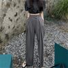 Women's Gray Wide Leg Pants with Belt and Pleated Detail