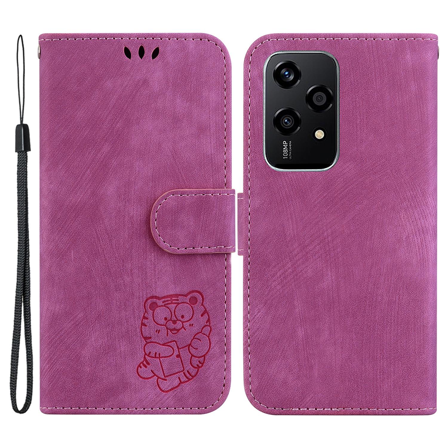 

For Honor 200 Lite Case Cute Tiger Imprint Leather Phone Cover with Wallet Rose