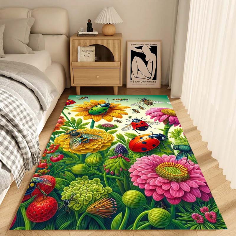 Niedlicher Cartoon Marienkäfer Druck Teppich, Geeignet für Wohnzimmer, Schlafzimmer, Sofa, Couchtisch, Boden und Als Luxusgeschenk.