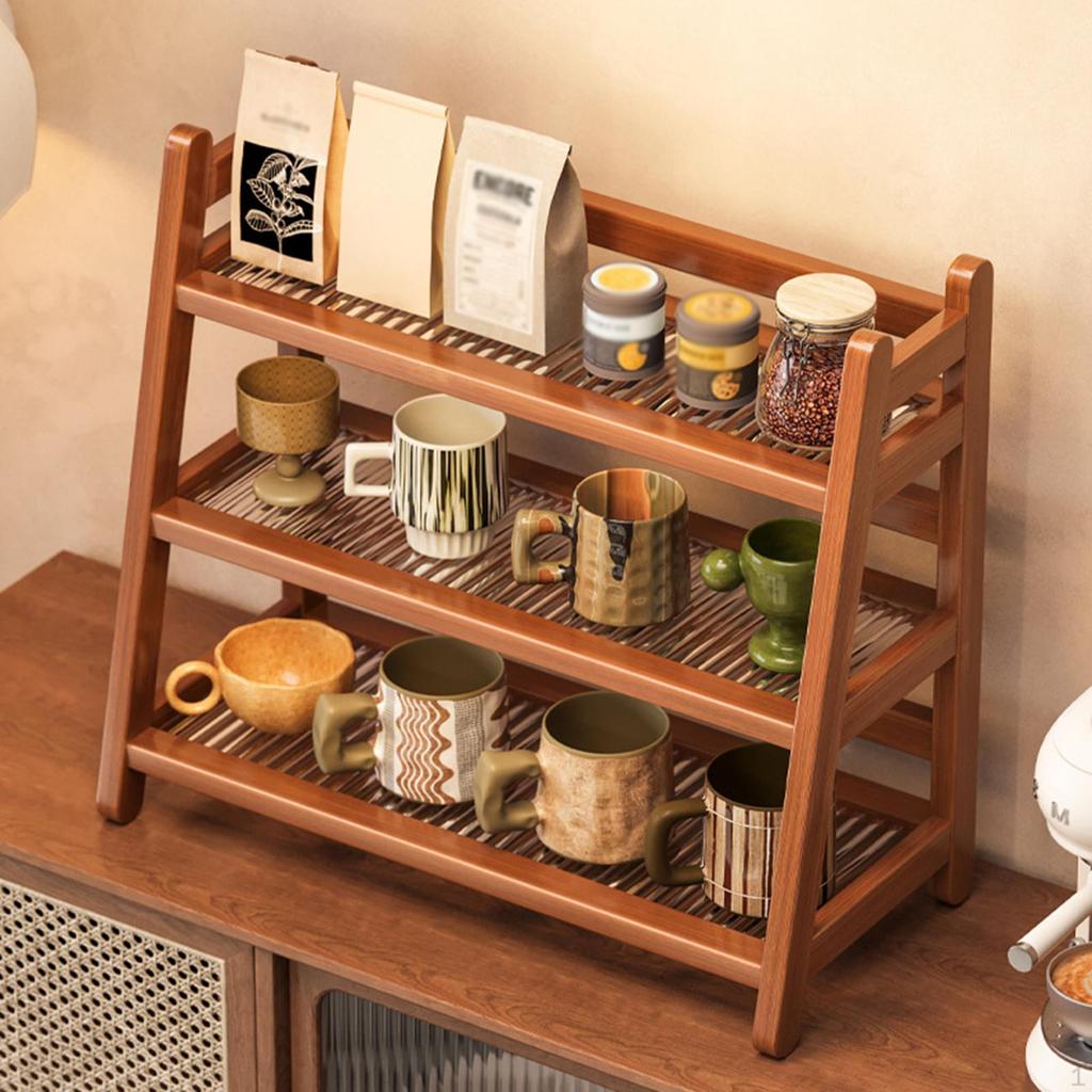 Bamboo Coffee Organizer Stand for Syrup And Mug Display On Kitchen Counter