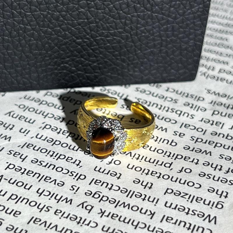 Palace style mixed and matched flower brushed hollow retro inlaid temperament open ring women's exquisite light luxury fashion ring