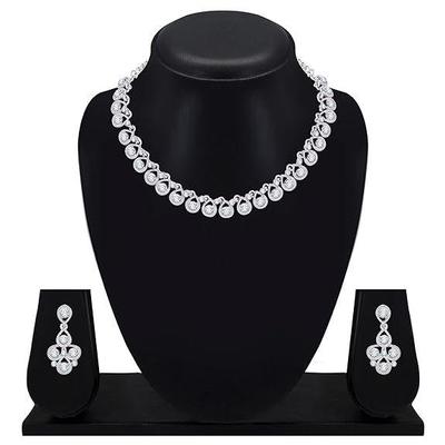 Women's Silver Plated American Diamond Necklace/Jewellery Set with Earrings