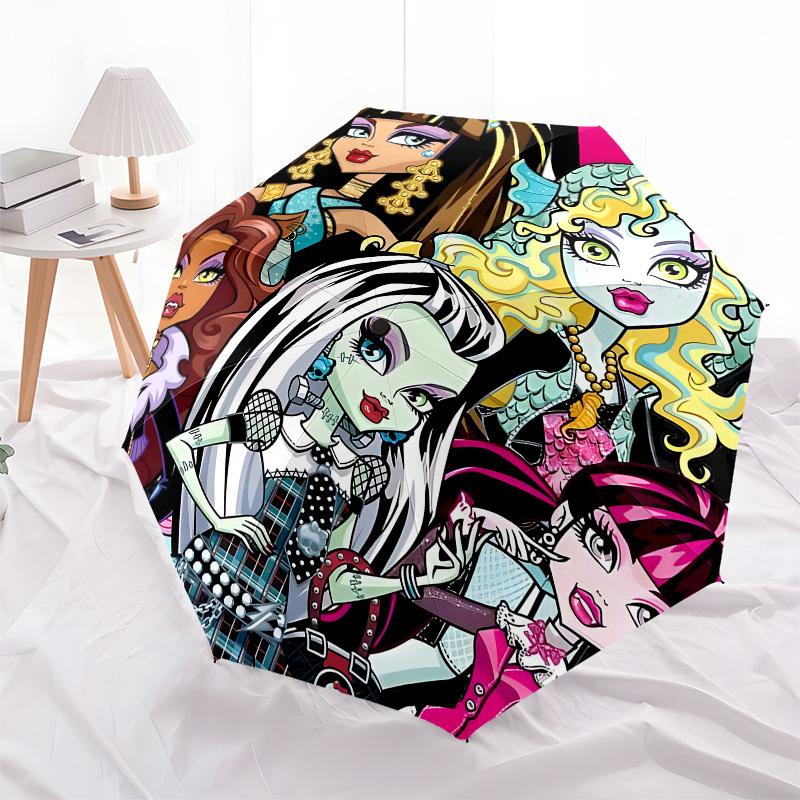Monster High, Characters- Automatic Opening and Closing, 8-rib Structure Portable Umbrella, Suitable for Men and Women in All Seasons - Perf