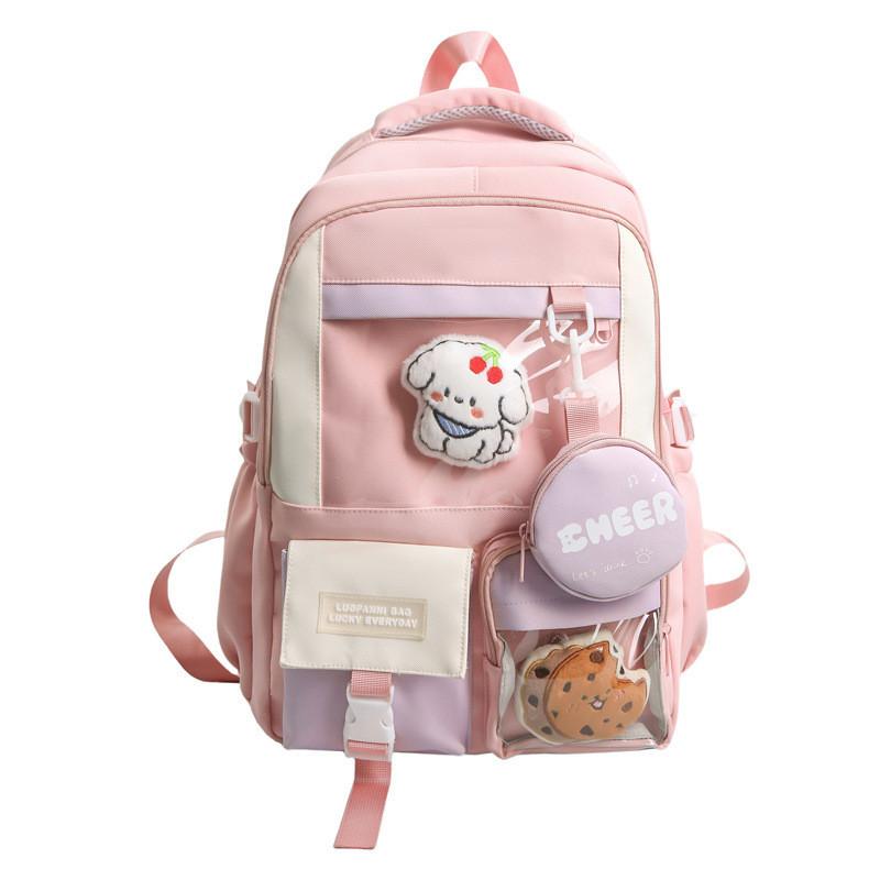 Color Fashion Blocked Letter Pattern Backpack With Compartment Transparent