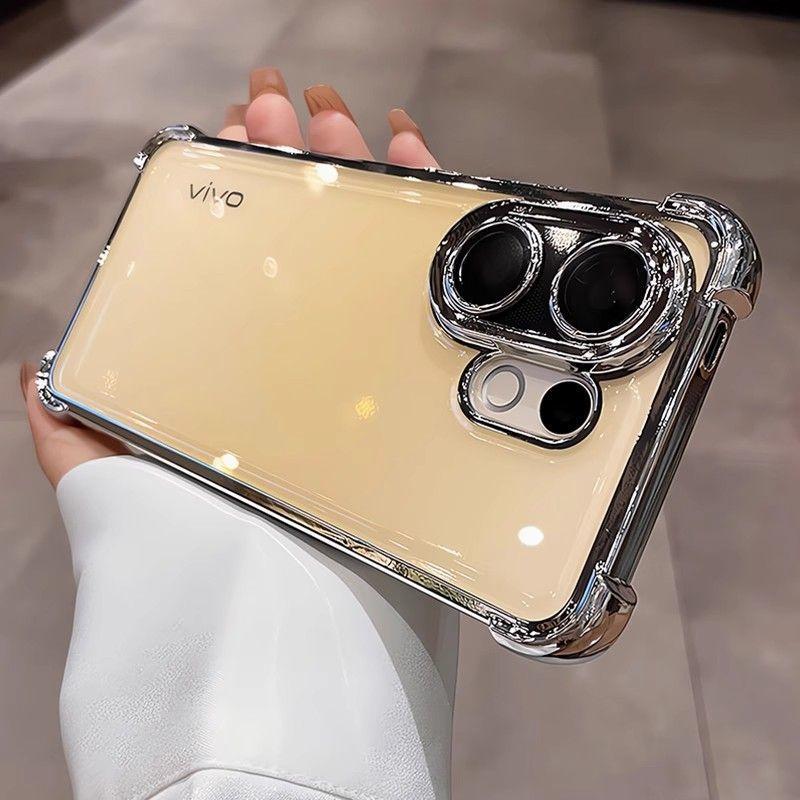 For VIVO V60 Case Fashion Transparent Electroplating 360° Rotating Stand TPUS Skin-friendly Anti-drop Cover For VIVO S30 Funda
