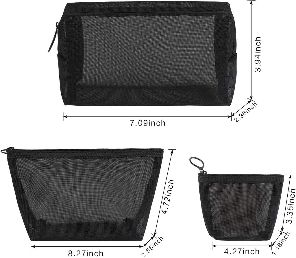 Wholesale Black Mesh Toiletry Bags Travel Makeup Bag Small Large Case Organizer Cosmetic Cases Toiletries Storage Handbag Pouch