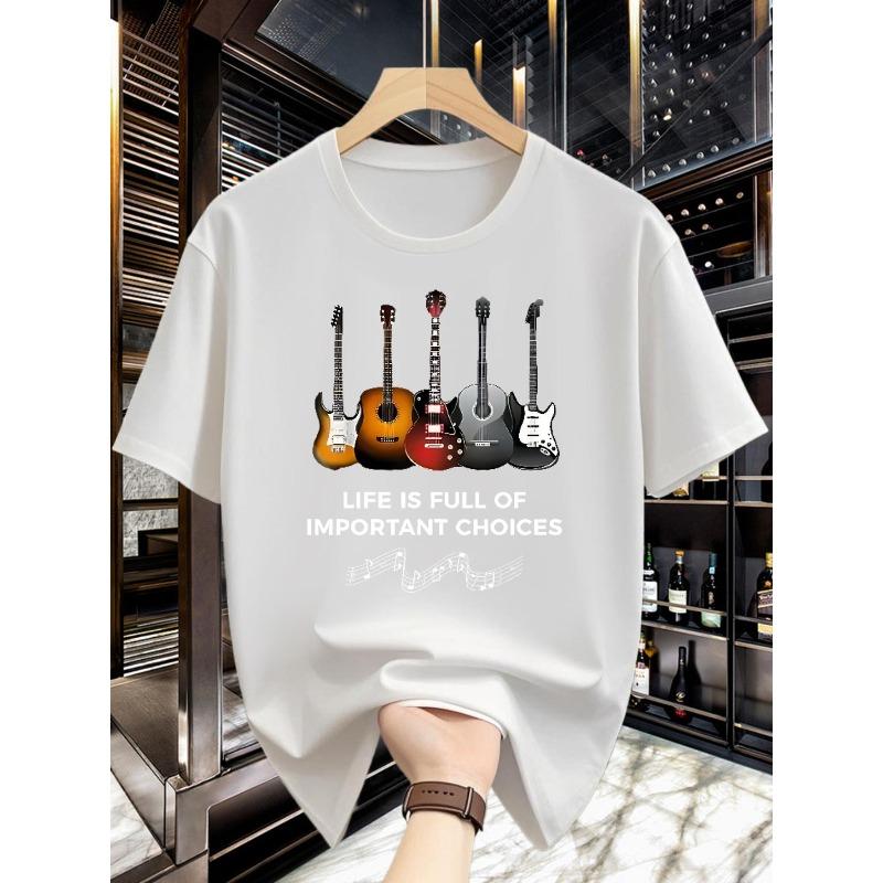 Rozmiary europejskie Męskie Okrągły dekolt Modne, Proste, Kreatywne i Fajne Wzór gitary Specjalny wzór drukowany Poczucie wzoru Codzienne ubranie