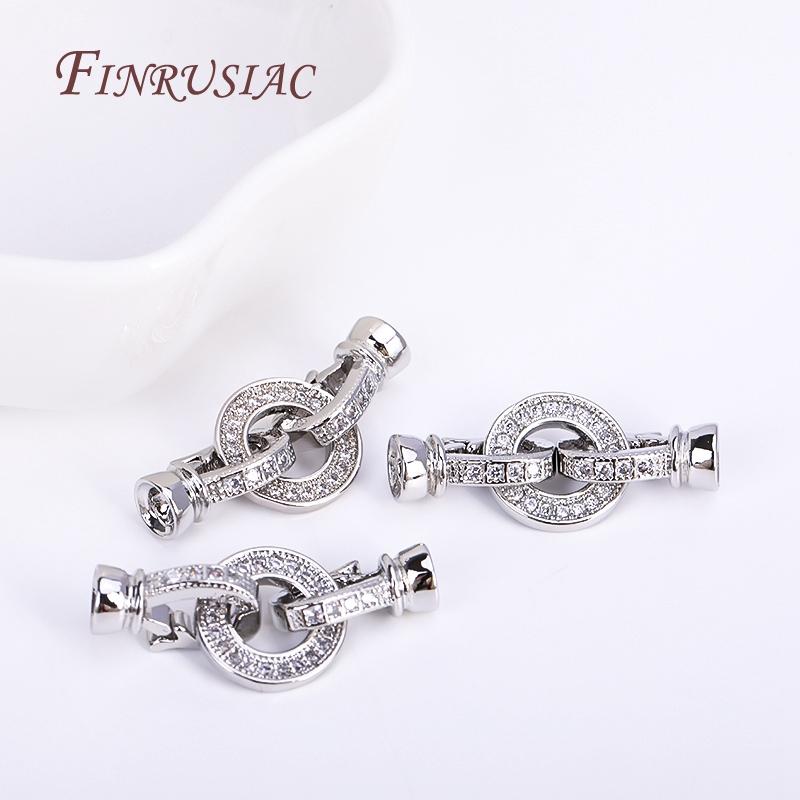 Inlaid Zircon Fastener Clasp DIY Pearls Jewelry Fittings Rhodium Plated Creative Round Connector Clasps For Necklace Making