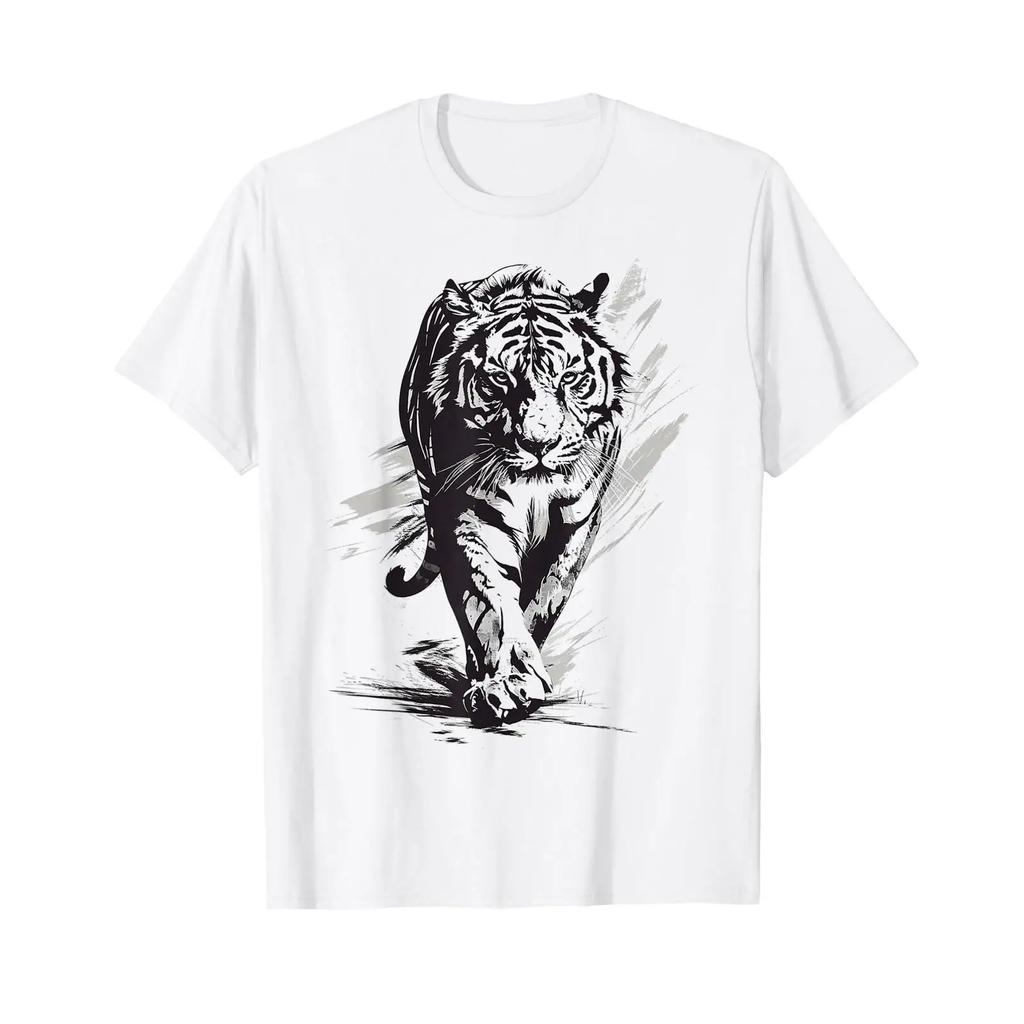 Tiger Painting Art Animal Abstract Drawing Graphic T Shirt Vintage Streetwear Unisex Slightly Versatile Fashion