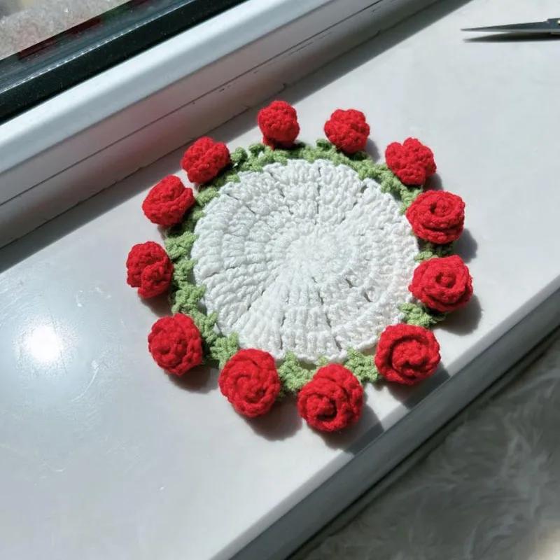 Crochet Coaster Rose Flower Coaster Crochet Flower Placemat Rose Bouquet Cup Pad Coffee Mug Cup Mat Mother's Day Gift