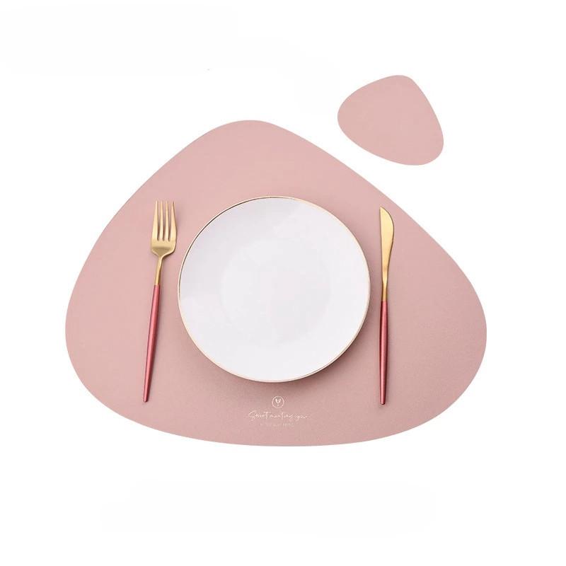 1/2/4PCS Triangle Placemat and Coaster Sets Faux Leather Luxury Table Pad Place Mat Tableware Cafe Pad Food Mat