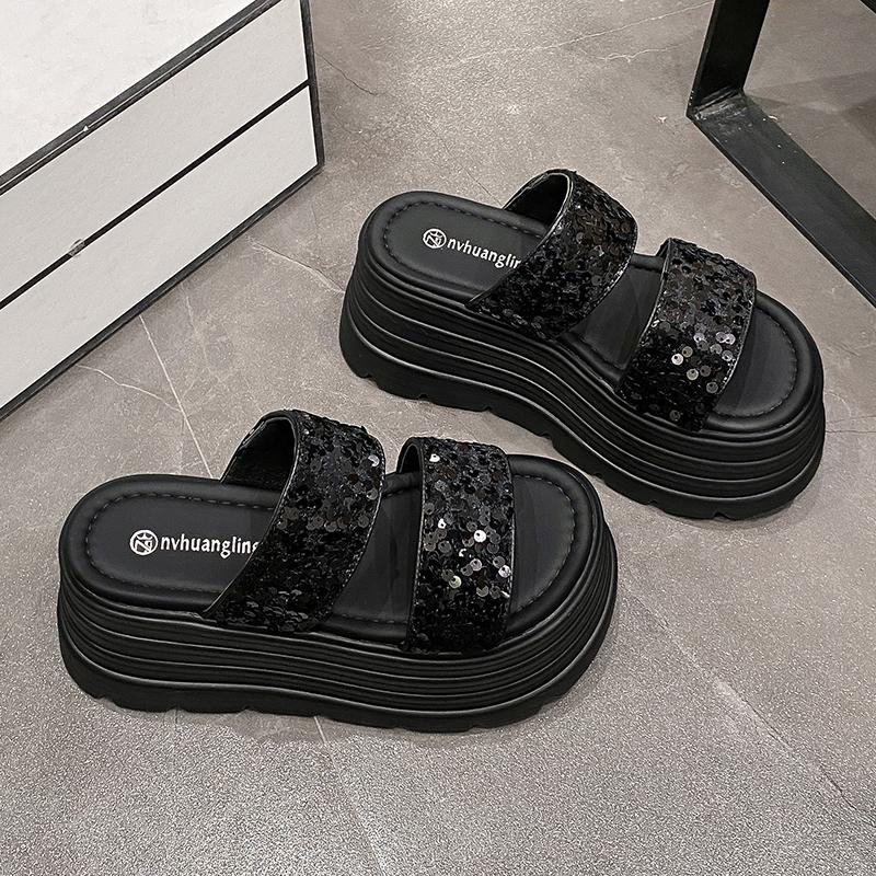 Fashion 8.5CM Bling Woman Platform Sandals Ladies Elegant Medium Women's Shoes Flats Summer Sandals Women Designer Shoes Girls slippers
