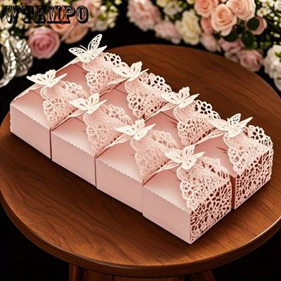 50pcs Party Favor Boxes Laser Cut Gift Box Pink Wedding Treat Boxes Party Favor Box Packaging Box
