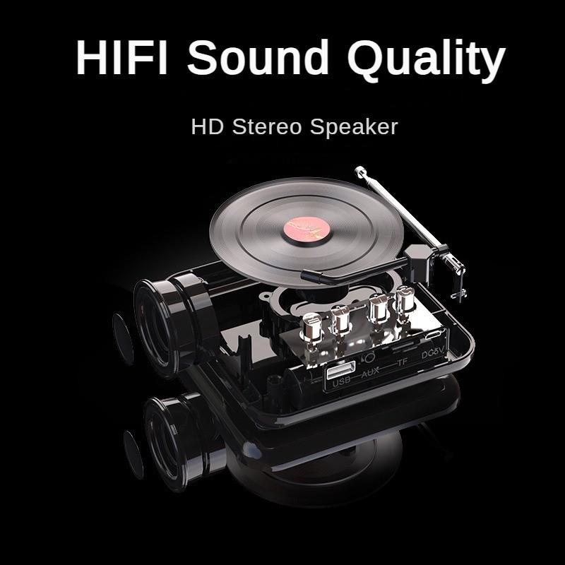 Vintage Vinyl Record Machine HIFI Sound Effects Super Standby Radio Portable Large Battery Bluetooth Speaker New 112.4*105*57mm