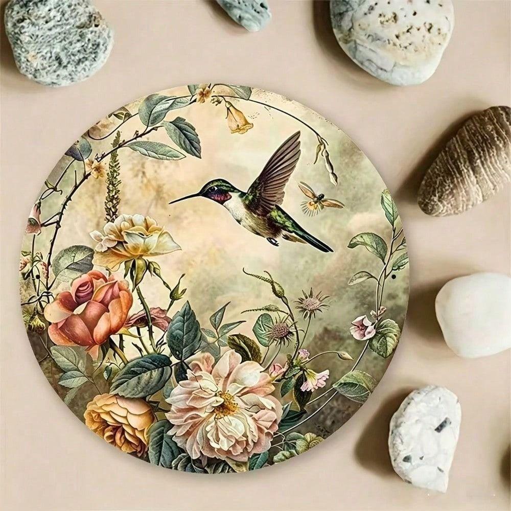 Vintage Hummingbird and Rose Metal Wall Art Decor for Cafe Home