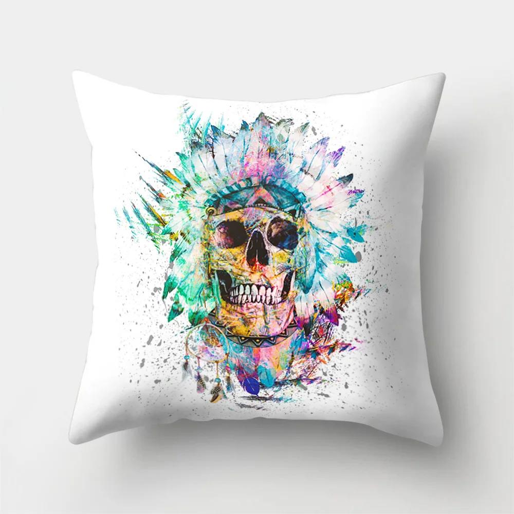 Halloween Floral Skull Print Cushion Cover Polyester Decorative Pillow Cover For Home Sofa Bed Nordic Style Pillow Case 45X45Cm