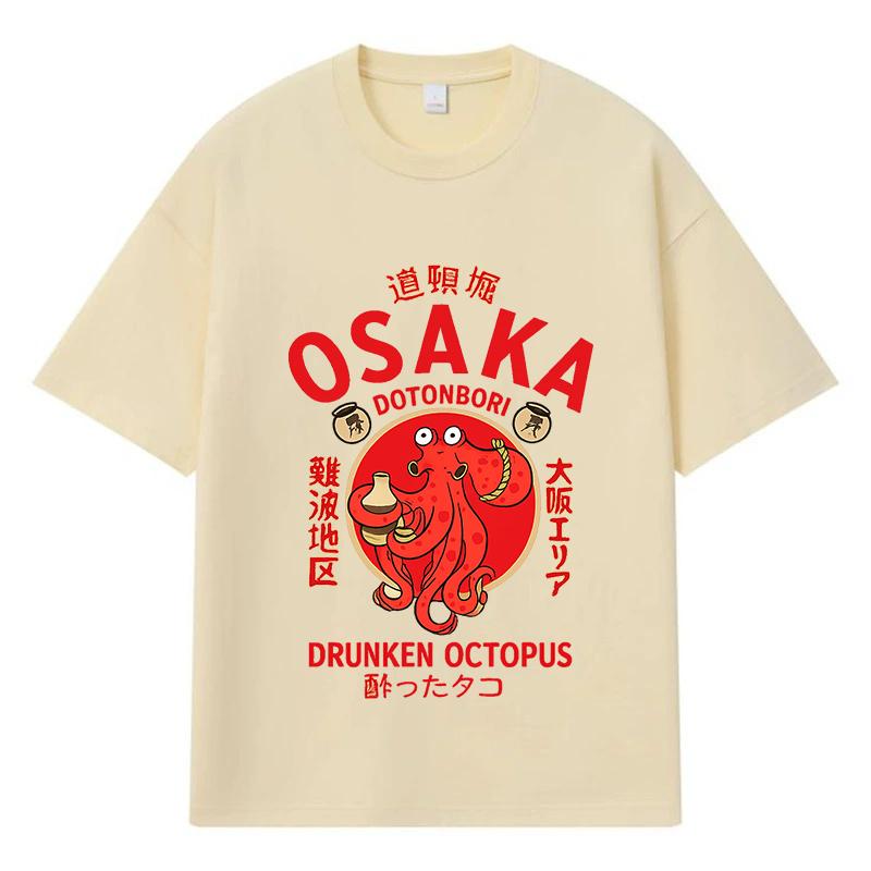 2026 Osaka Betrunkener Oktopus Gedrucktes Grafik Y2k Harajuku Streetwear 100% Baumwoll T-Shirt Lässig Übergroß Sommer Herren T-Shirt