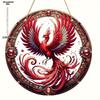 Suncatcher Fenice di Natale in Acrilico Vintage, Appeso Rotondo in Acrilico 2D, Decorazione Finestra Stile Vetro Colorato per Giardino e Cortile in Stile Farmhouse