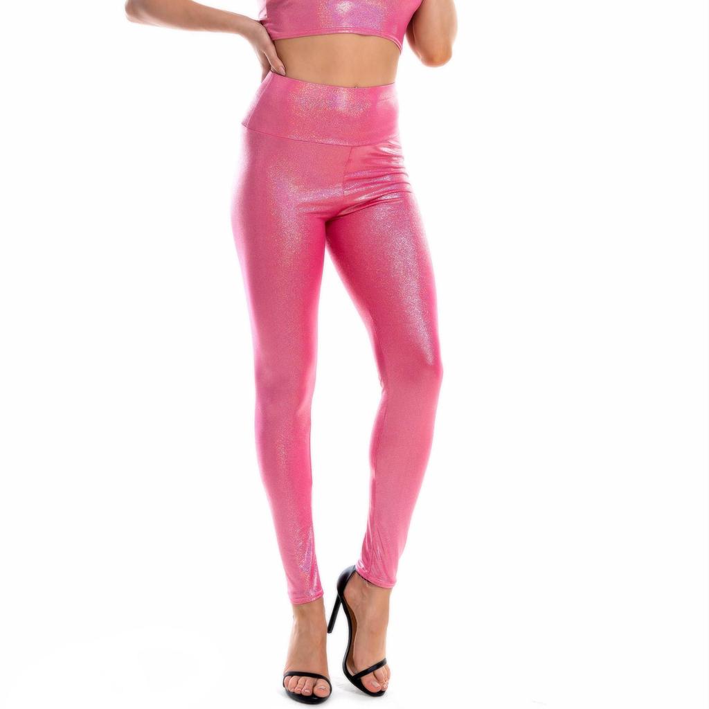 Kadın Parlak Metalik Tayt Seksi Yüksek Bel Elastik Skinny Pantolon Disko Pantolonu