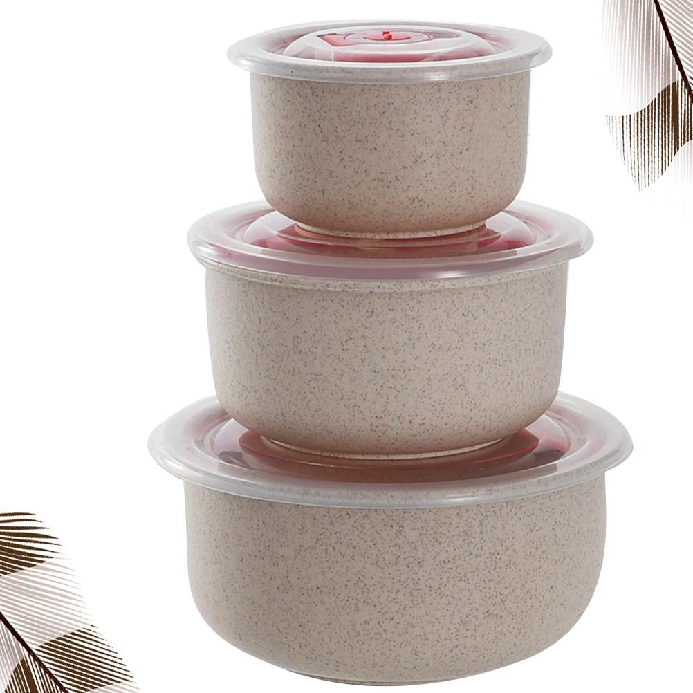 3Pcs Lunch Bowl Set Wheat Straw Food Storage Box Microwave Safe Food Grade PP Material for Home Restaurant Picnic Eco Friendly