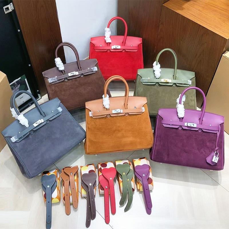 Retro hand-sewn, first layer swift cowhide suede BK25/30cm genuine leather handbag women's bag