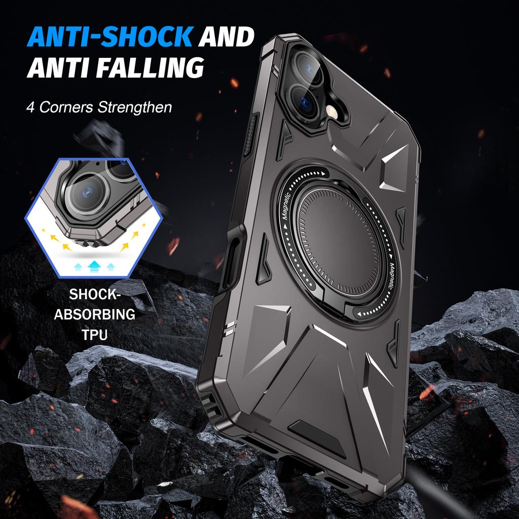 For iPhone 16 Magnetic Case TPU+PC Phone Cover with Rotary Ring Kickstand
