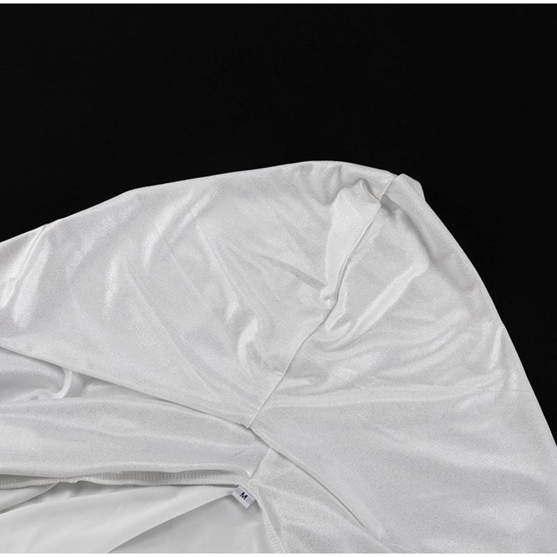 Weißes Satin-Abendkleid, formelles Etuikleid, bodenlang, sexy V-Ausschnitt, Schleppe, Falten, lange Ärmel, Falten, Kleider für besondere Anlässe