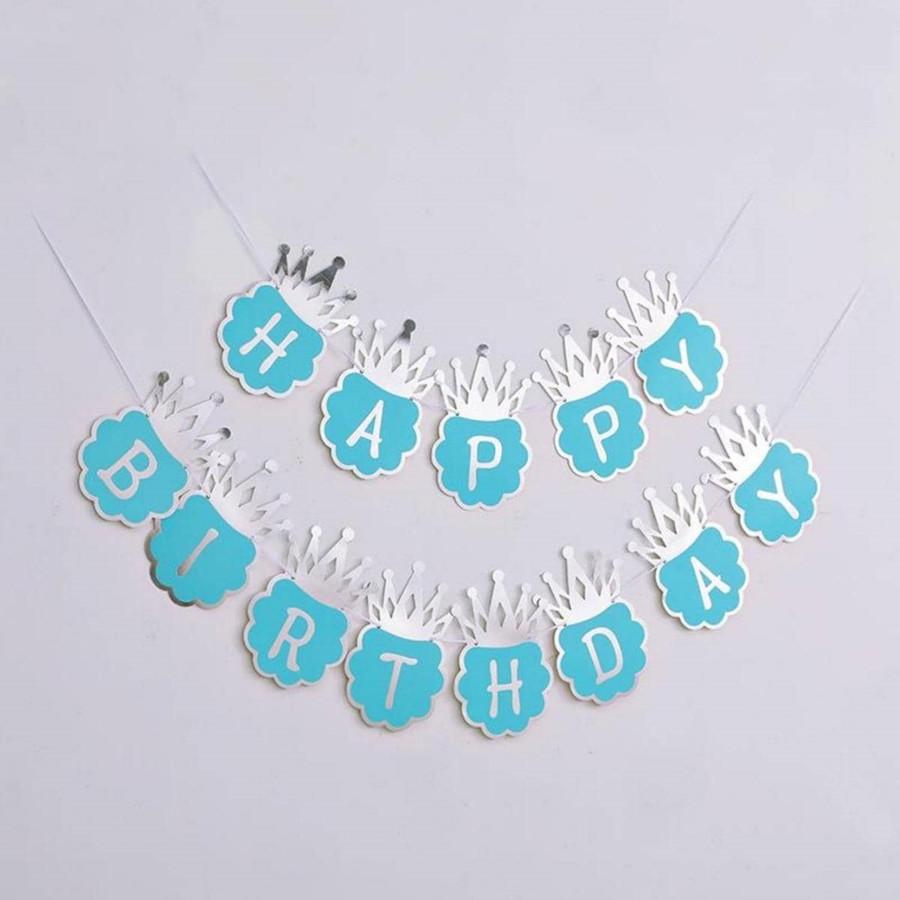 Bronzing Crown Birthday Banner Blue Pink Happy Birthday Banner Prince And Princess Party Decoration First Birthday Party Decor