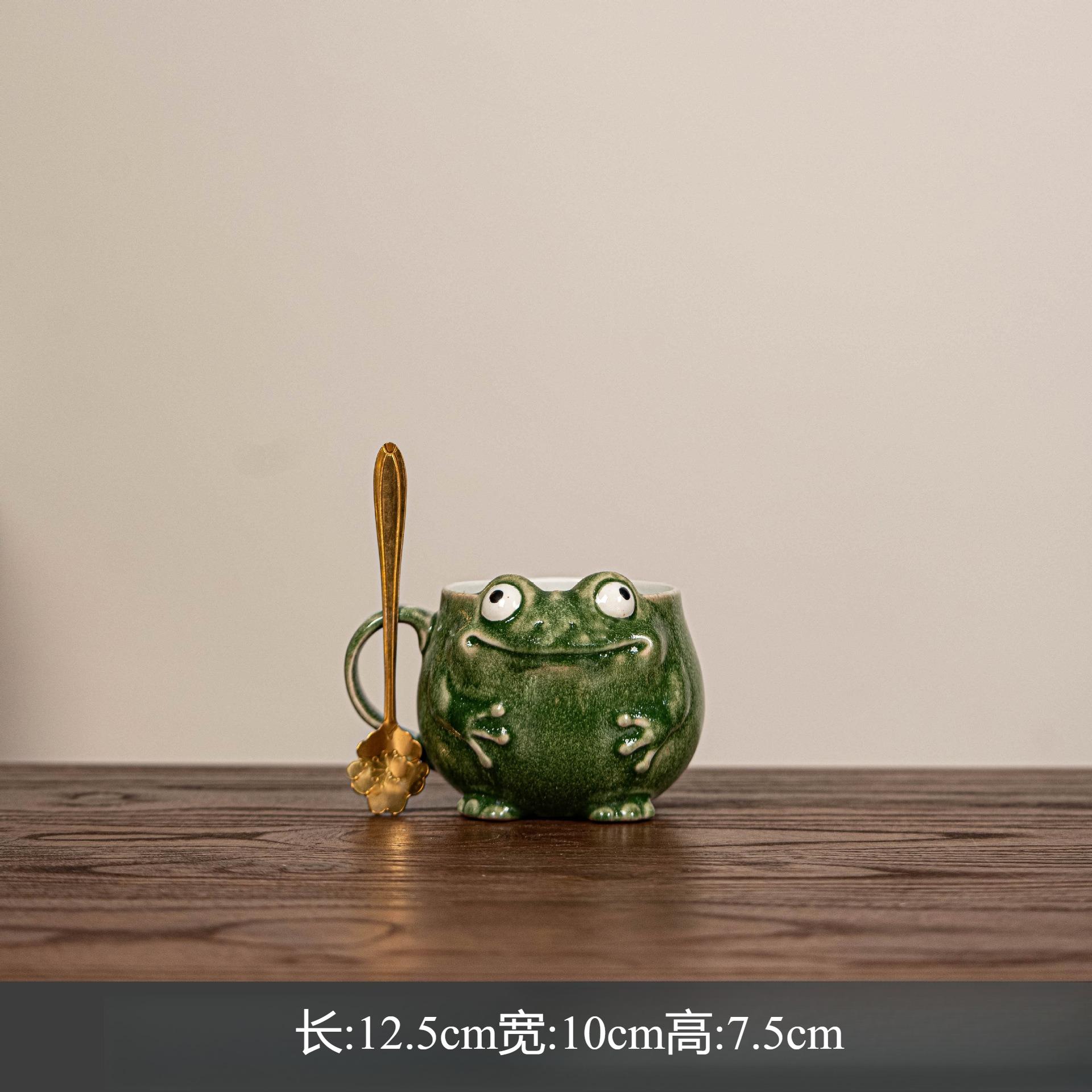 

Керамическая кружка с лягушкой и ложкой, милый набор кофейных чашек в подарок для офиса, дома, винтажный стиль, посуда, декор 280ml
