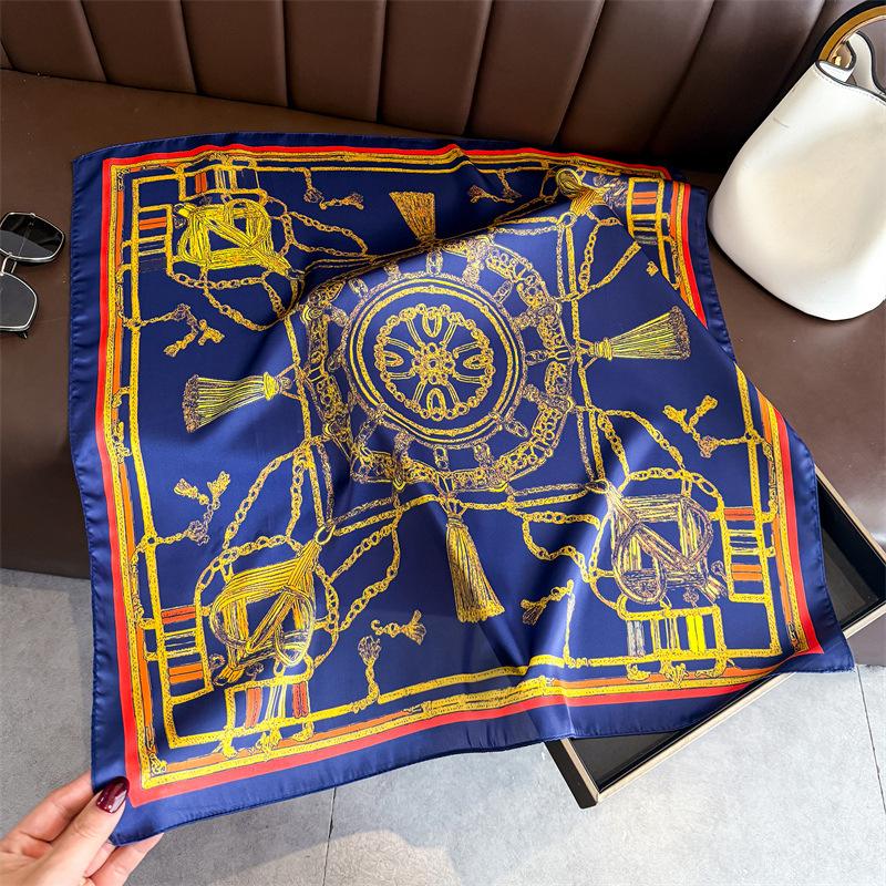 Equestrian Chain Simulation Silk Printing Silk Scarf Square Scarf High-end Shawl Sunscreen Neck Professional Scarf Headscarf Scarf